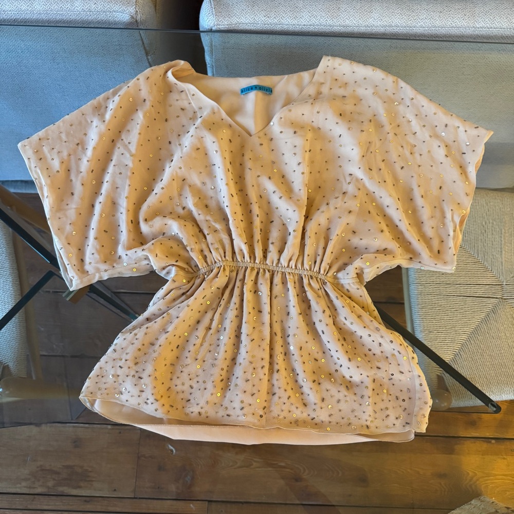 Alice + Olivia Tan/Peach Sequin Beaded Sparkly Tunic Top